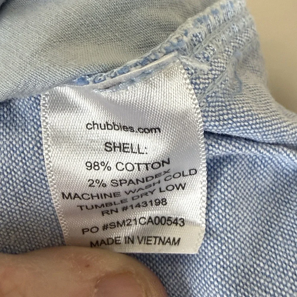 Chubbies Mens Shorts Originals Size Large Stretch Twill Light Blue 5.5